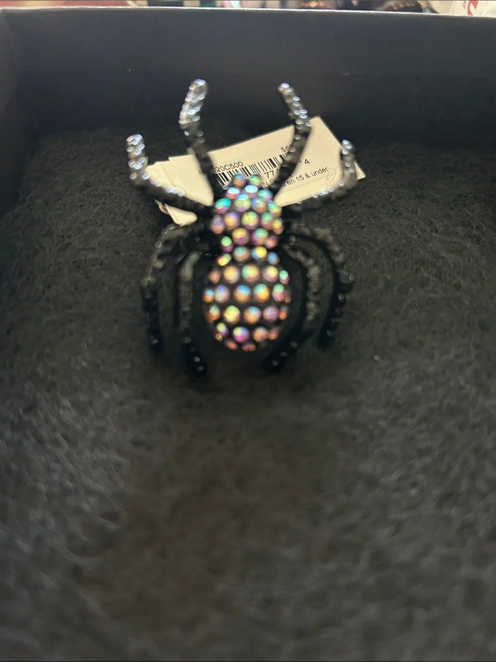 Betsey Johnson Black Spider Ring with Iridescent Crystal Accents